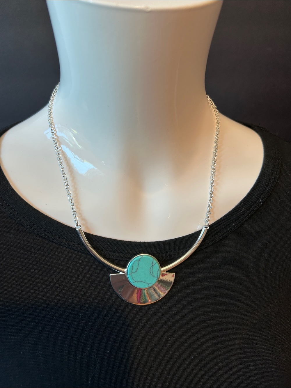 Silver Necklace with Turquoise Stone Accent